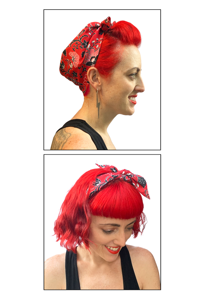 Red Floral Cotton Bandana - Noire Gardens